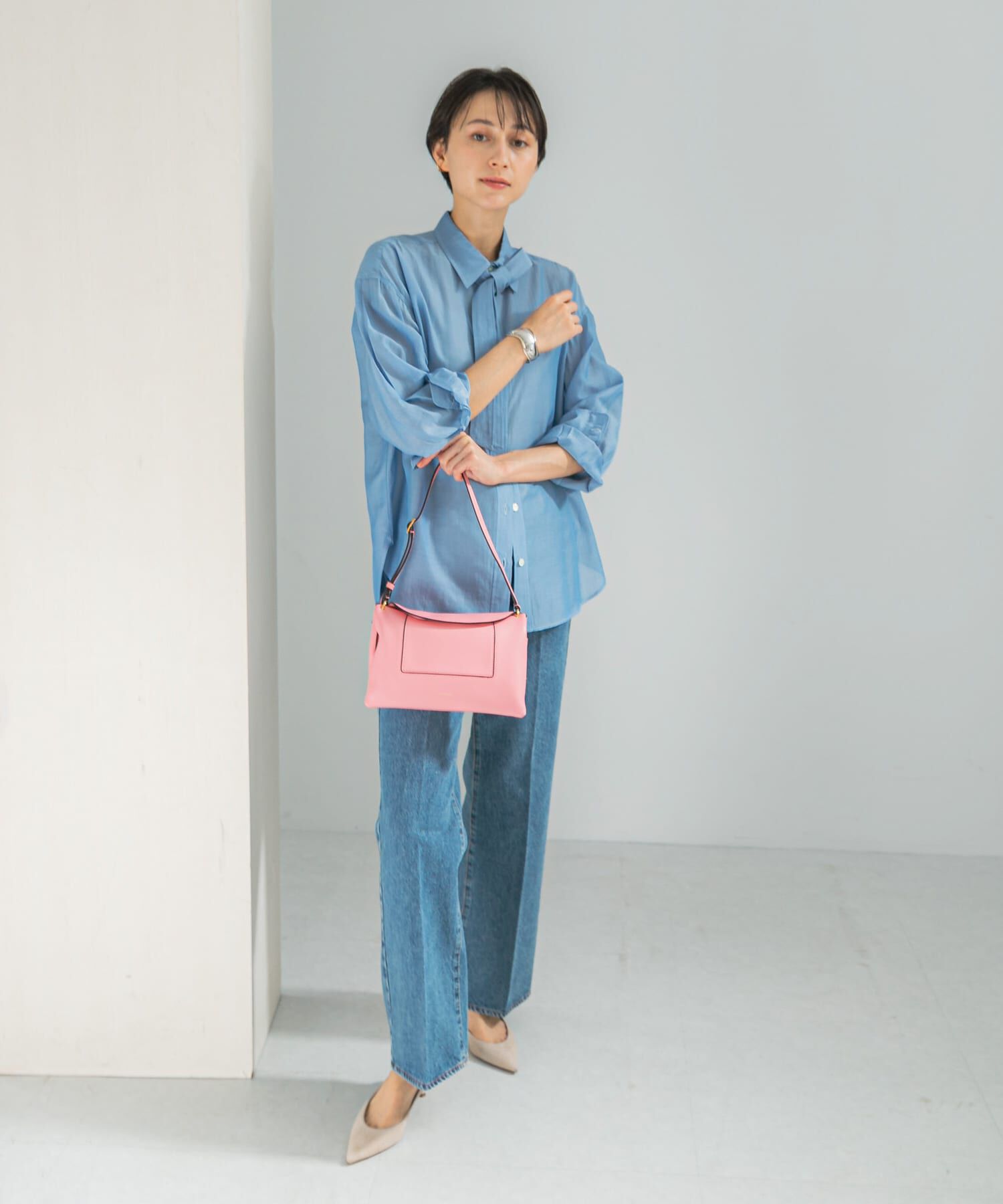 URBAN RESEARCH ROSSO「タイ付デニムライクシアーシャツ」|シャツ・ブラウス|