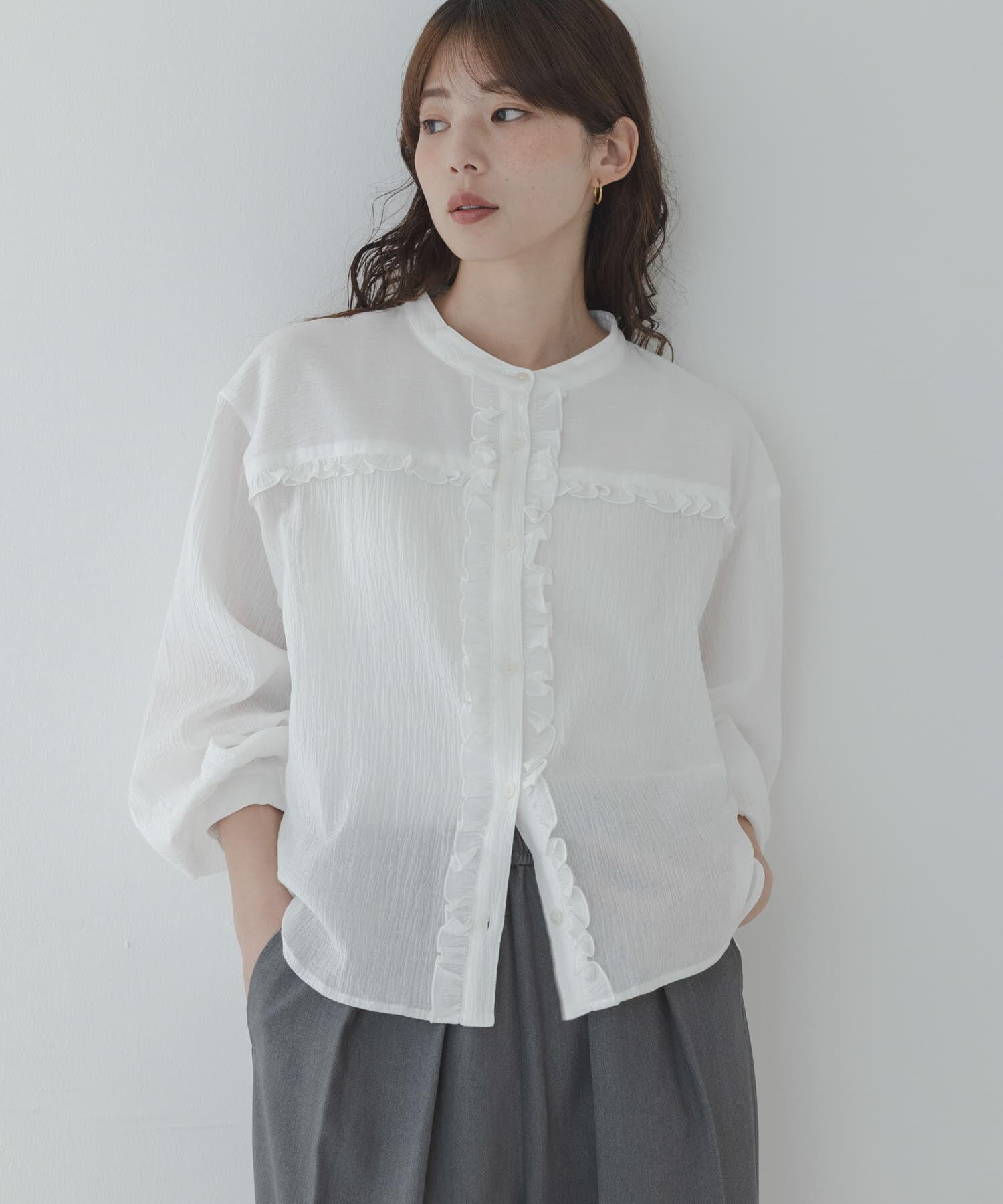 Sonny Label 「バンドカラーフリルコットンシャツブラウス」|シャツ・ブラウス|