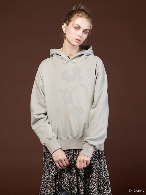  「フロッキープリント裏起毛パーカー/Mickey」|Tシャツ・カットソー|ライトグレー