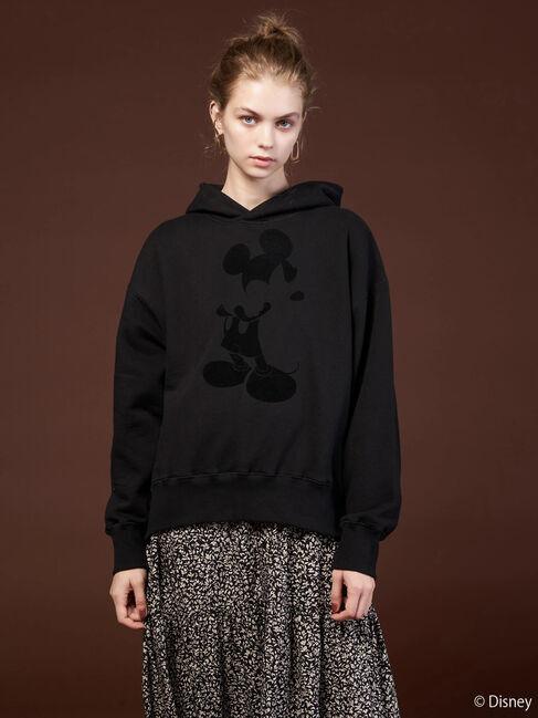  「フロッキープリント裏起毛パーカー/Mickey」|Tシャツ・カットソー|