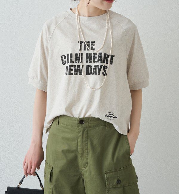  「【汗ジミ防止加工】ロゴプリントTシャツ」|プルオーバー|オートミール