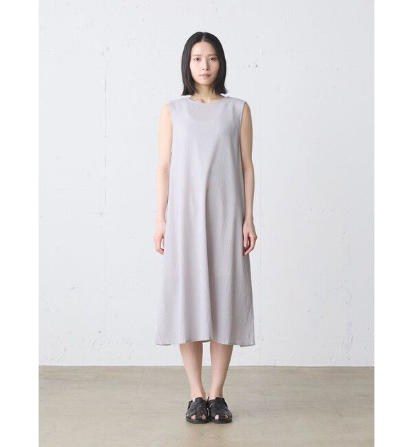 MidiUmi「MidiUmi ストライプクレープノースリーブワンピース」|ワンピース|ライトグレー