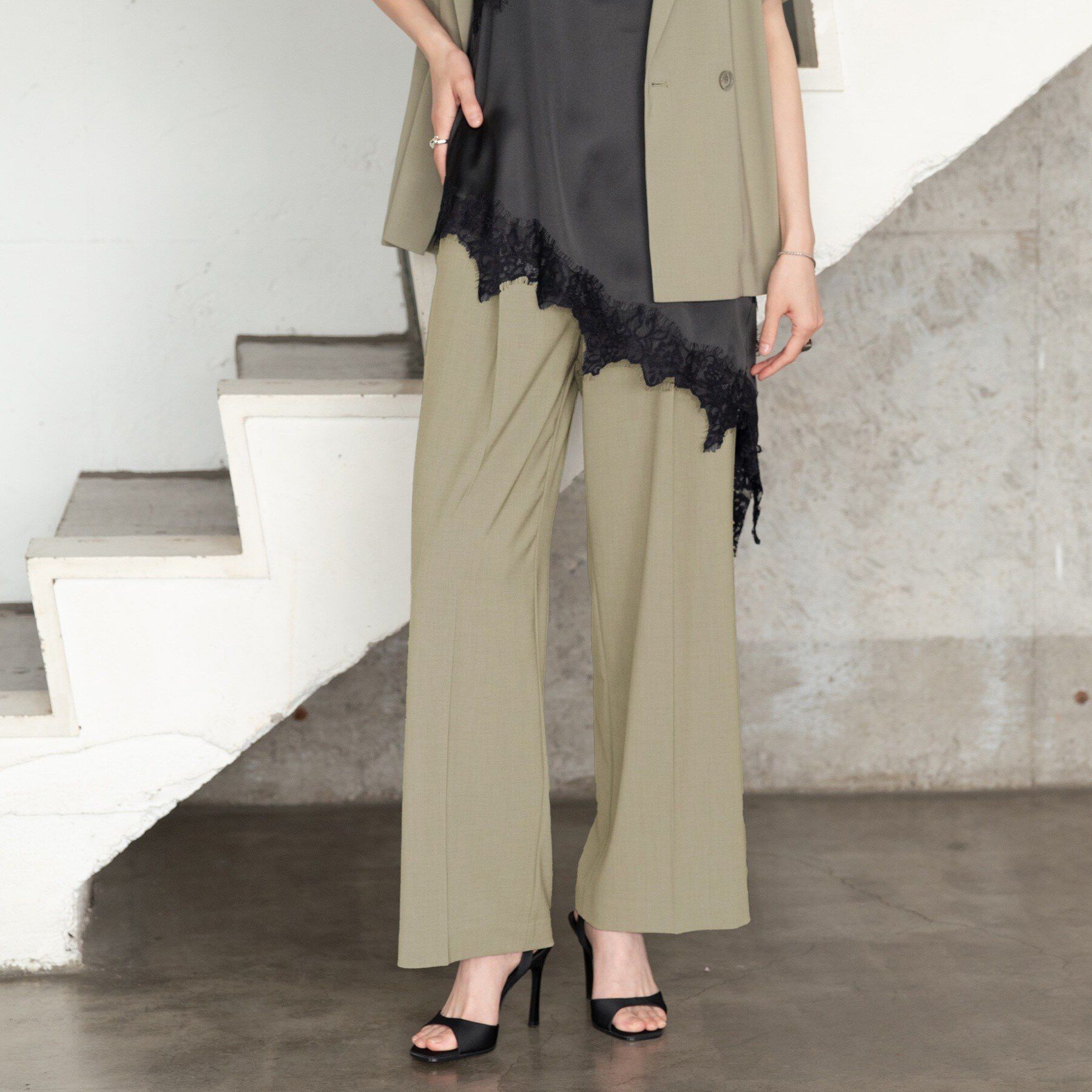 GALLEST「Comfy SET UP｜イージーストレートワイドパンツ【セットアップ対応／通勤／カセット服／接触冷」|その他|オリーブグリーン(0