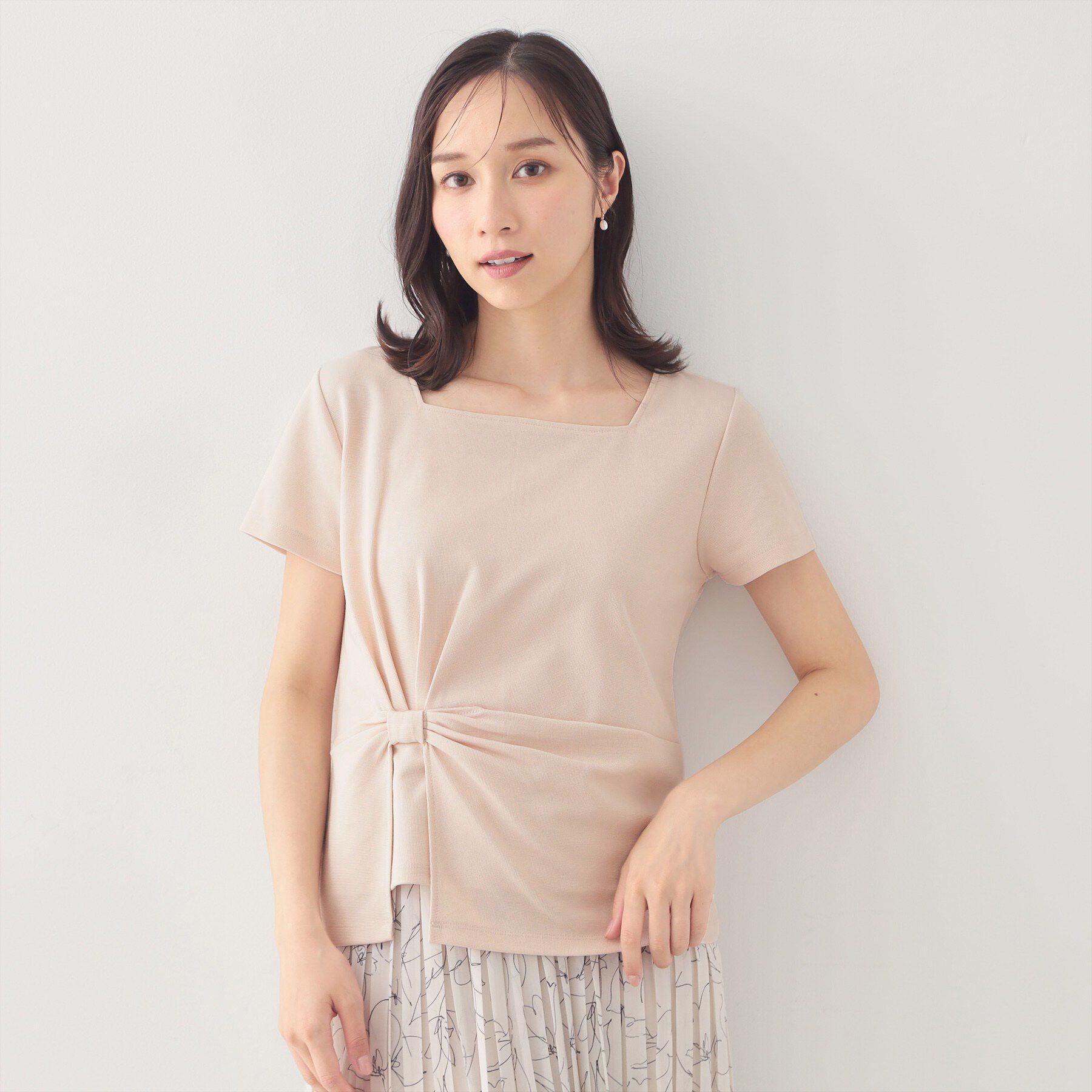 index「【接触冷感／UVケア】スクエアネックリボントップス《洗濯機OK》」|Tシャツ・カットソー|