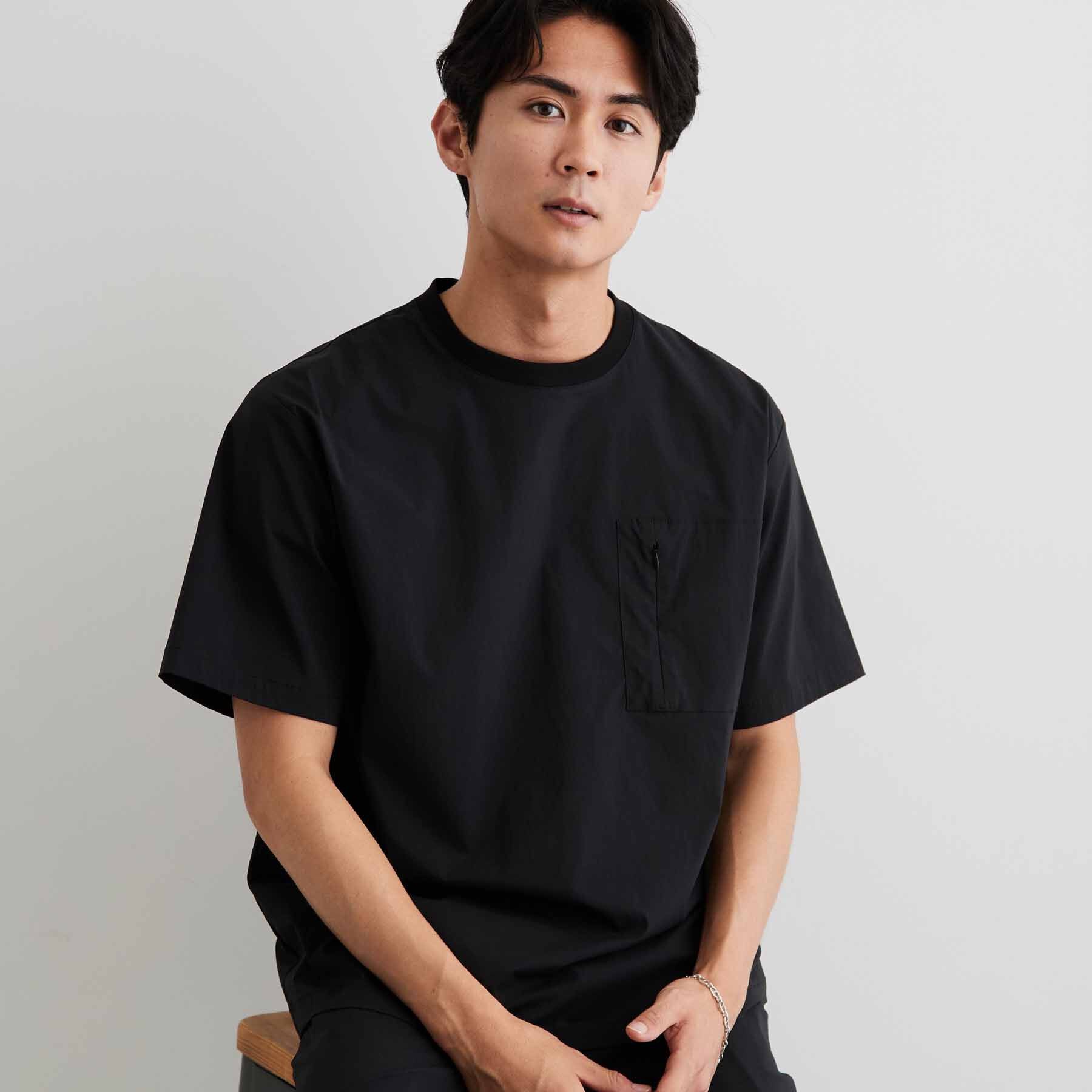 THE SHOP TK「【洗濯機OK／セットアップ可】ナイロンストレッチ半袖Tシャツ」|Tシャツ・カットソー|ブラック(019)