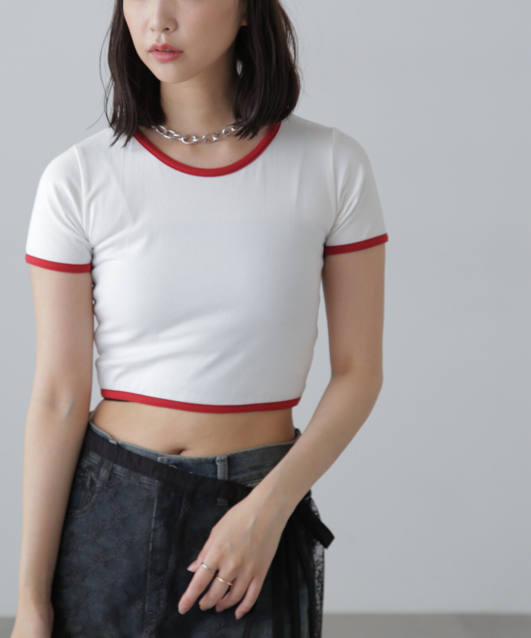  「ショート丈リンガーTシャツ」|Tシャツ・カットソー|