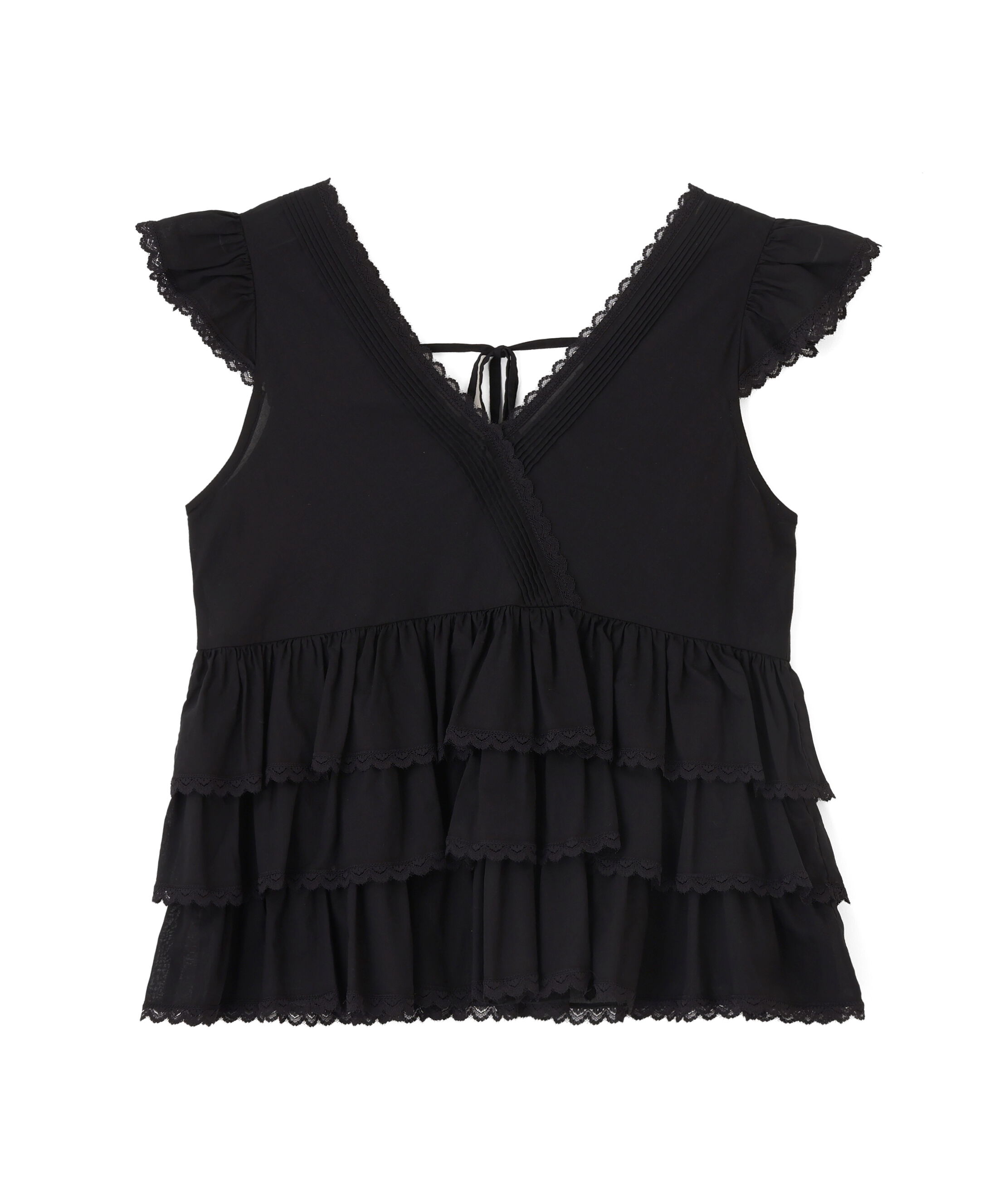  「コットンボイルレーストリムティアードノースリブラウス」|シャツ・ブラウス|