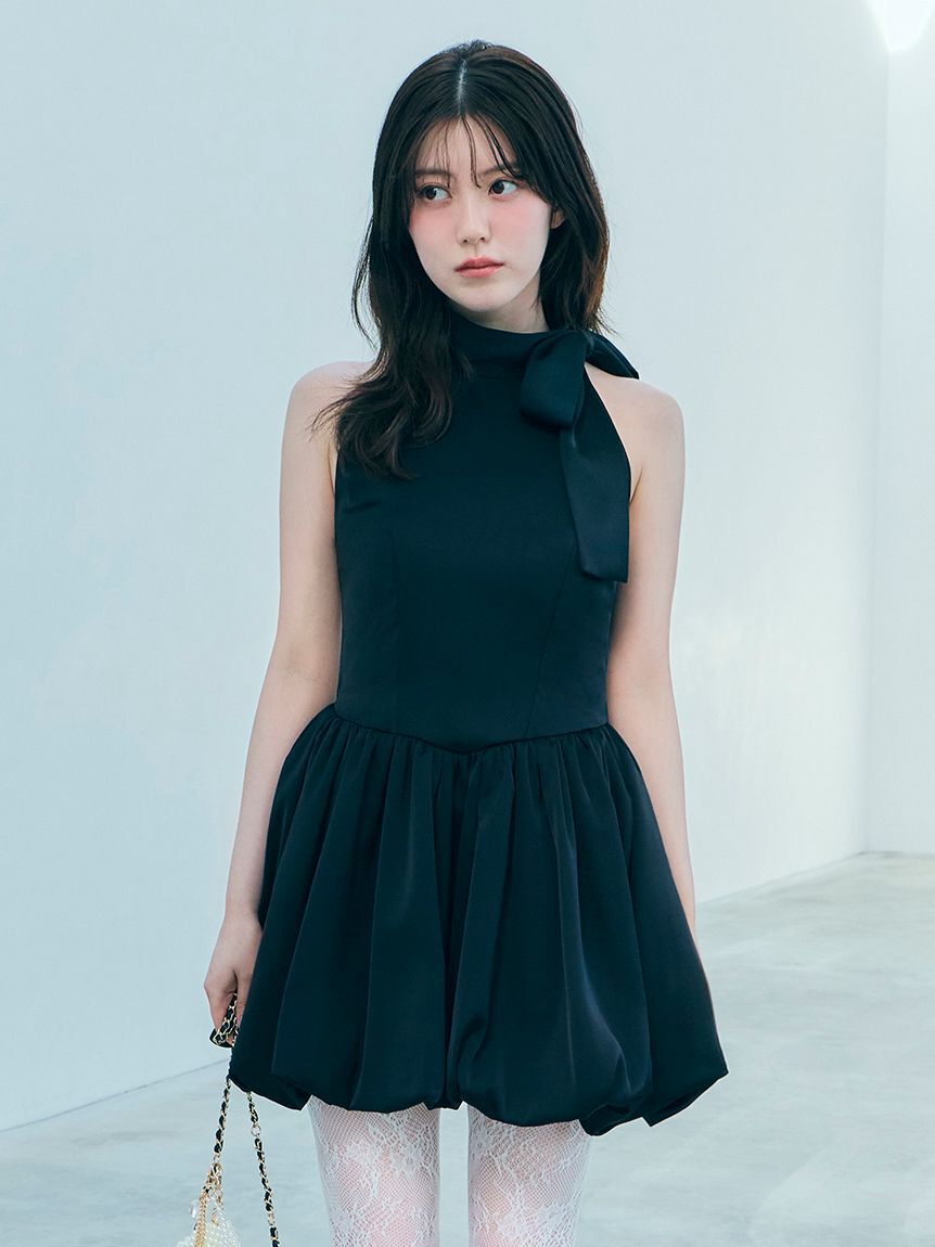 SNIDEL「ボリュームバルーンミニドレス」|ドレス|BLK