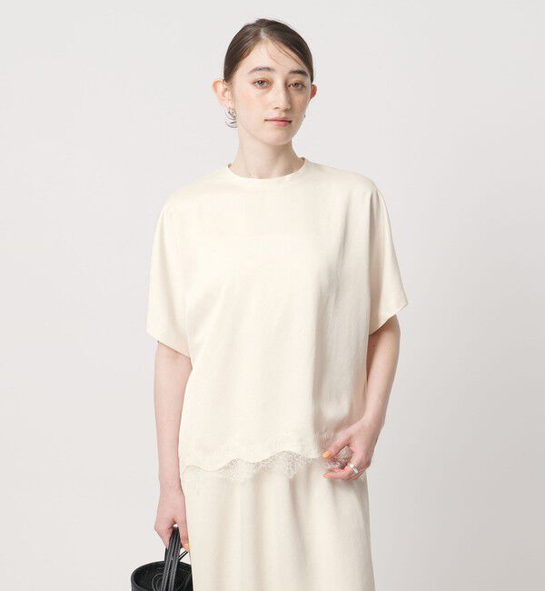 UNITED ARROWS「サテン レース コンビ ブラウス」|シャツ・ブラウス|