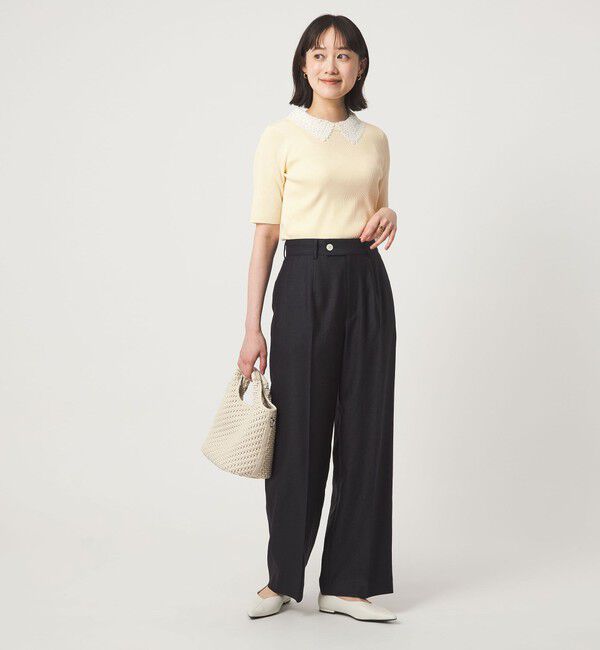 UNITED ARROWS green label relaxing「リブ エリレース 2WAY 5分袖 ニット プルオーバー」|ニット・セーター|