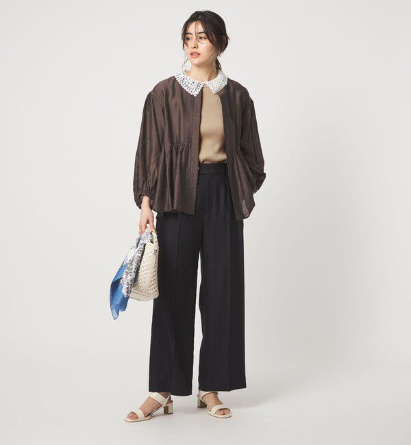 UNITED ARROWS green label relaxing「リブ エリレース 2WAY 5分袖 ニット プルオーバー」|ニット・セーター|