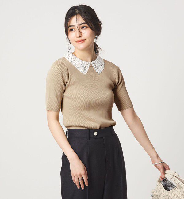 UNITED ARROWS green label relaxing「リブ エリレース 2WAY 5分袖 ニット プルオーバー」|ニット・セーター|