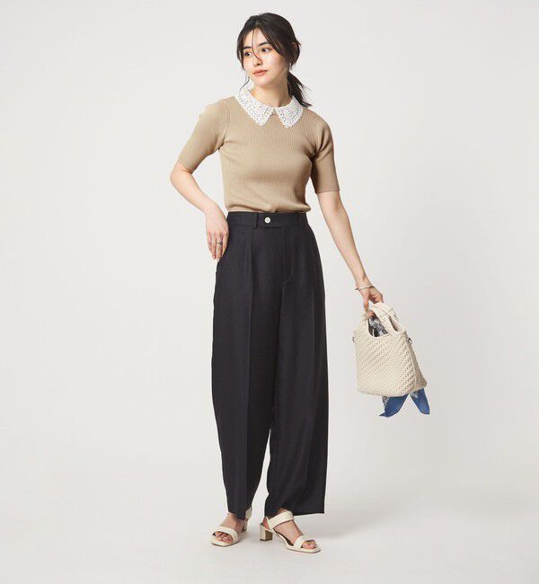 UNITED ARROWS green label relaxing「リブ エリレース 2WAY 5分袖 ニット プルオーバー」|ニット・セーター|