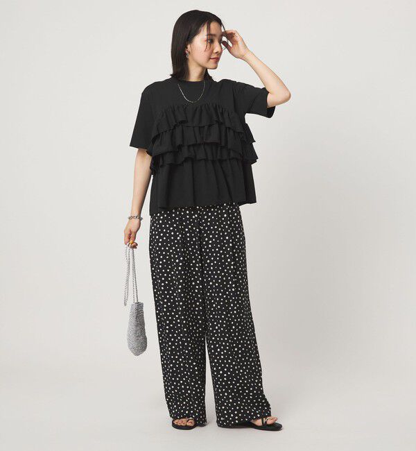 UNITED ARROWS green label relaxing「【WEB限定】＜at ease＞フロント フリル ショートスリーブ カットソー」|Tシャツ・カットソー|