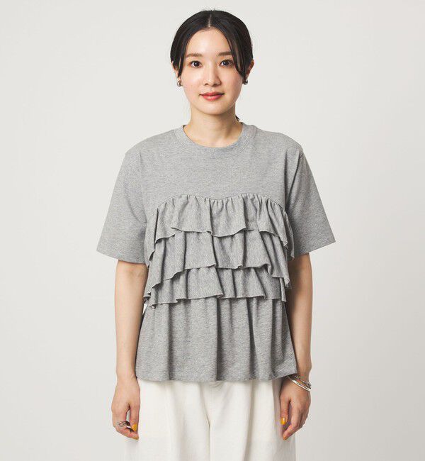 UNITED ARROWS green label relaxing「【WEB限定】＜at ease＞フロント フリル ショートスリーブ カットソー」|Tシャツ・カットソー|