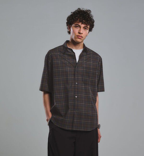 UNITED ARROWS green label relaxing「ウォッシャブル TW サイロ ジャストルーズ チェック柄 半袖 シャツ -通気性・接触冷感-」|シャツ・ブラウス|DK.BROWN