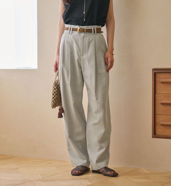 BEAUTY&YOUTH UNITED ARROWS「麻ブレンド バックゴム タック ワイドパンツ」|チノ|