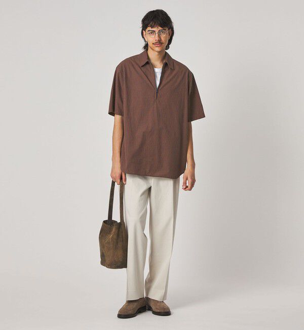 STEVEN ALAN「＜Steven Alan＞ オーガニックコットン チェック ジップ プルオーバー ショートスリーブ シャツ」|シャツ・ブラウス|