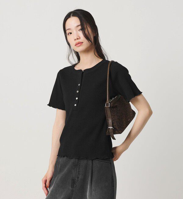 BEAUTY&YOUTH UNITED ARROWS「コットン リブ ヘンリーネック ショートスリーブ カットソー」|Tシャツ・カットソー|BLACK