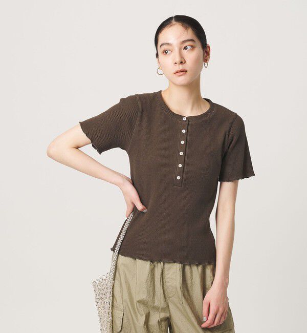 BEAUTY&YOUTH UNITED ARROWS「コットン リブ ヘンリーネック ショートスリーブ カットソー」|Tシャツ・カットソー|DK.BROWN