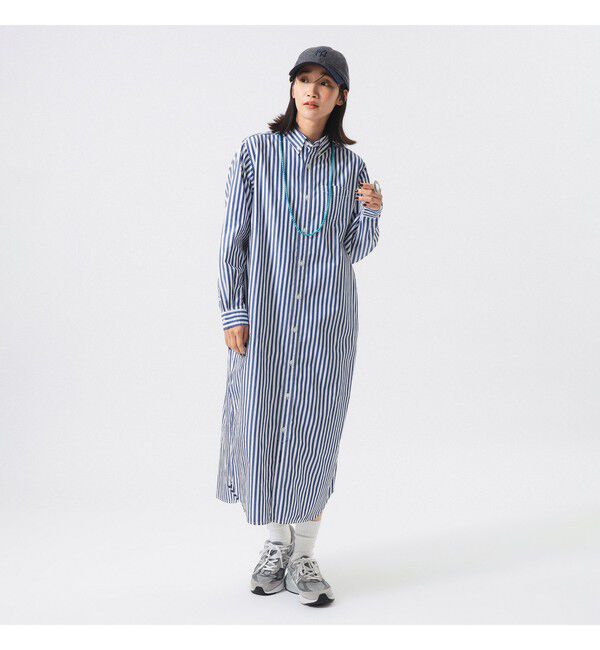 BEAMSBOY「ストライプ BD ワンピース ロングスリーブ」|ワンピース|NAVY