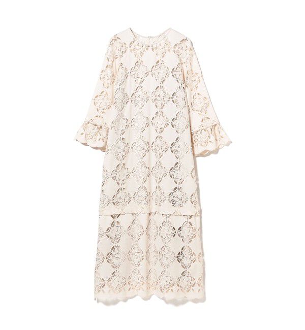 Ray BEAMS 「レース ベルカフス ロングスリーブ ワンピース　　26SS 二次会 お呼ばれ パーティ 総レース マキシ丈」|ワンピース|