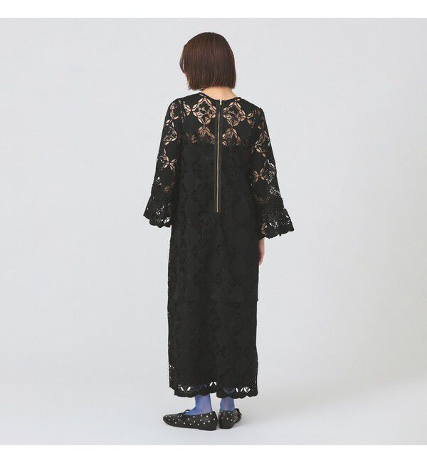 Ray BEAMS 「レース ベルカフス ロングスリーブ ワンピース　　26SS 二次会 お呼ばれ パーティ 総レース マキシ丈」|ワンピース|