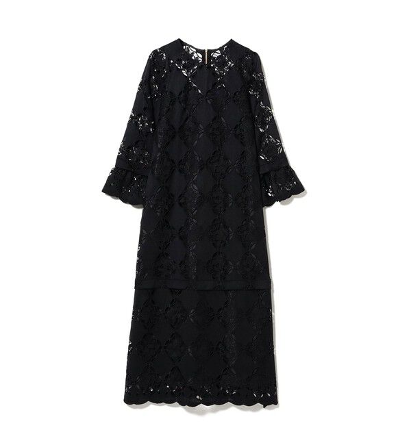Ray BEAMS 「レース ベルカフス ロングスリーブ ワンピース　　26SS 二次会 お呼ばれ パーティ 総レース マキシ丈」|ワンピース|