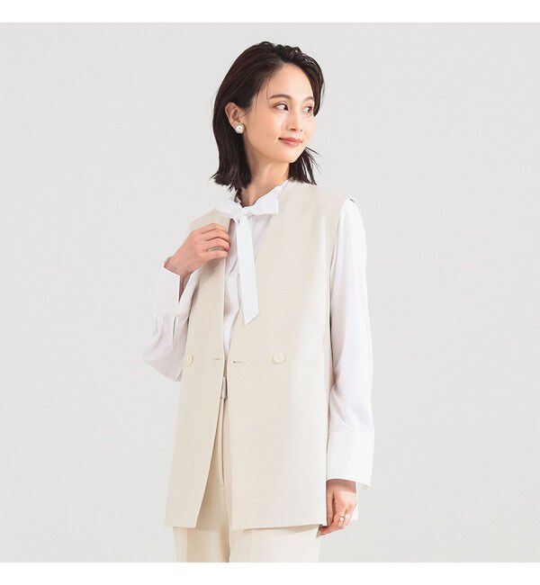 Demi-Luxe BEAMS 「	ラペルレス 2ボタン ジレ」|ダウン|