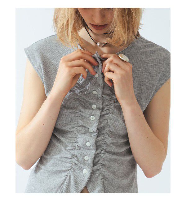 Ray BEAMS 「リブ フロントギャザー フレンチスリーブ」|Tシャツ・カットソー|