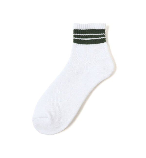 BEAMS PLUS「BEAMS PLUS｜School Boy Socks 1/4｜メンズ  靴下｜ショートソックス くるぶし丈｜2本ライン｜耐久性 」|ソックス|WHT*GRN
