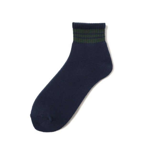 BEAMS PLUS「BEAMS PLUS｜School Boy Socks 1/4｜メンズ  靴下｜ショートソックス くるぶし丈｜2本ライン｜耐久性 」|ソックス|〇NAVY*GRN