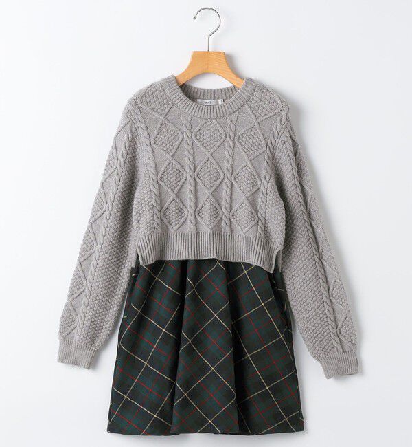SHIPS KIDS「SHIPS KIDS:140～150cm /〈洗濯機可能〉ケーブルニット ドッキング ワンピース」|ワンピース|ライトグレー
