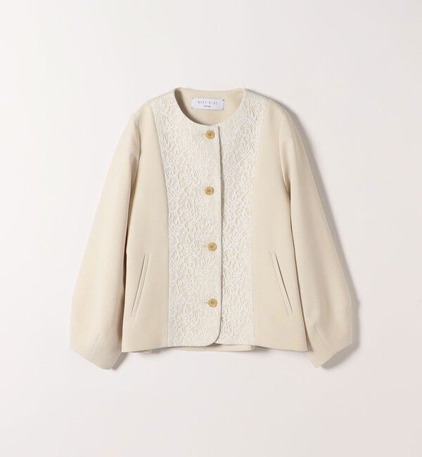 SHIPS any「SHIPS any:〈手洗い可能〉ダブルクロス レース 切替 ノーカラー ジャケット［NAVY BLUE］」|ノーカラージャケット|