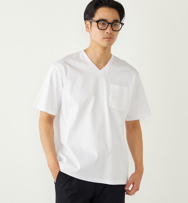 SHIPS Colors 「SHIPS Colors:〈抗菌防臭・接触冷感・UVカット〉シルケット コットン Vネック T◇」|Tシャツ・カットソー|ライトホワイト