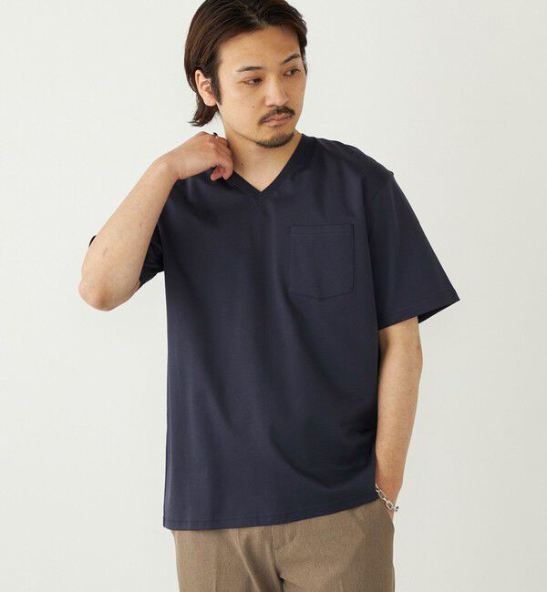 SHIPS Colors 「SHIPS Colors:〈抗菌防臭・接触冷感・UVカット〉シルケット コットン Vネック T◇」|Tシャツ・カットソー|ネイビー