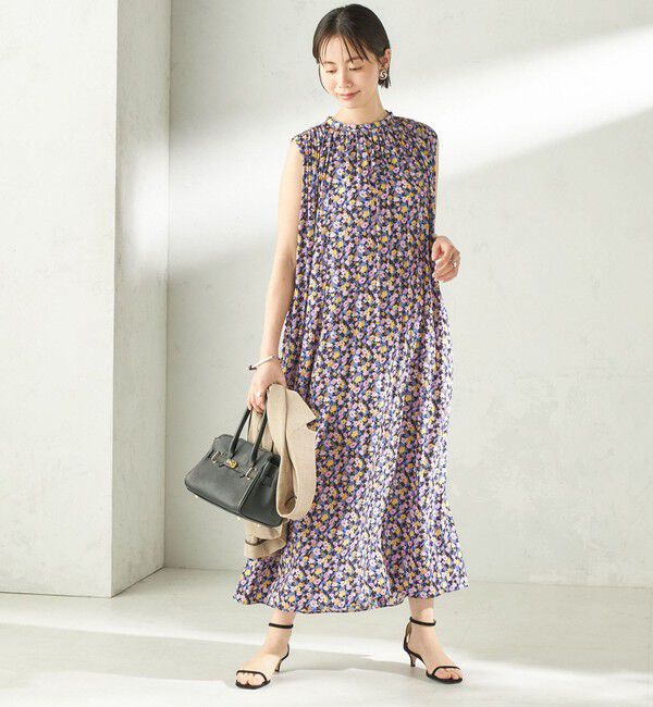 SHIPS for women「〈手洗い可能〉カッセン フラワー プリント ノースリーブ ワンピース」|ワンピース|