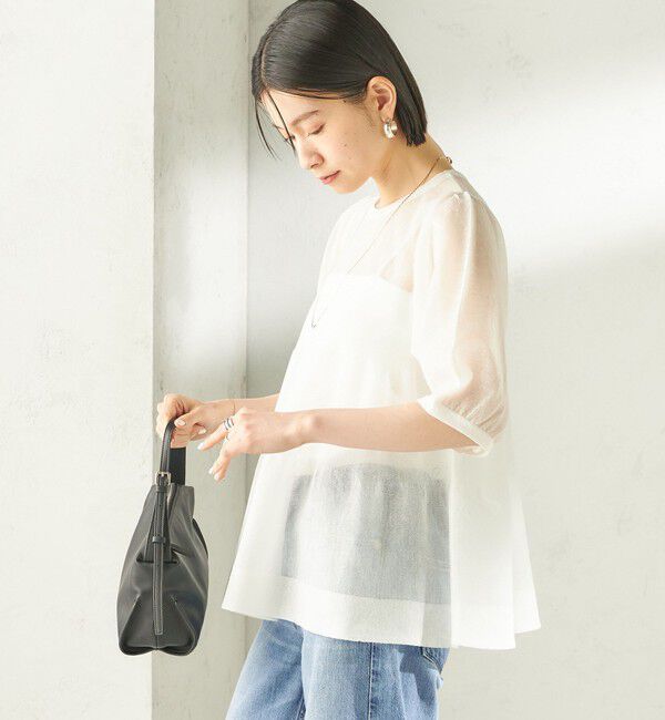 SHIPS for women「〈手洗い可能〉麻混 シアー ティアード ショート スリーブ プルオーバー」|ニット・セーター|
