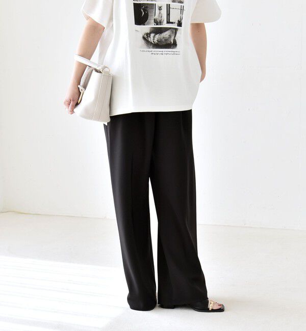 quaranciel「quaranciel:〈手洗い可能〉バイアス ストレッチ イージー ワイド パンツ」|その他|ブラック