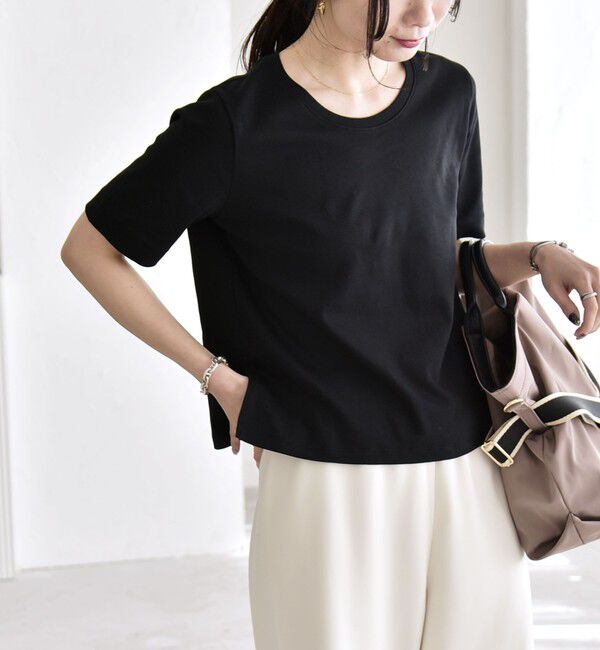 quaranciel「quaranciel:〈接触冷感/汗染み防止加工/洗濯機可能〉ベーシック コンパクト TEE」|Tシャツ・カットソー|ブラック