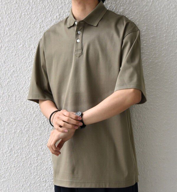 SHIPS any「SHIPS any:〈接触冷感/遮熱/UVカット〉COOL TOUCH スムース デザイン リブ 半袖 ポロシャツ◇」|Tシャツ・カットソー|ベージュ