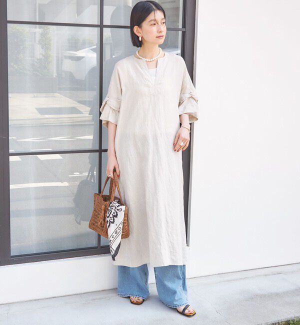 SHIPS for women「TICCA:〈手洗い可能〉リネン ツイスト スリーブ ワンピース」|ワンピース|