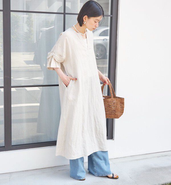 SHIPS for women「TICCA:〈手洗い可能〉リネン ツイスト スリーブ ワンピース」|ワンピース|