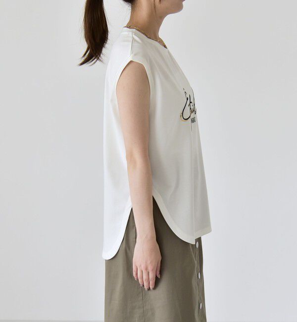 quaranciel「quaranciel:〈洗濯機可能〉スパンコール ロゴ 刺繍 フレンチスリーブ TEE」|Tシャツ・カットソー|