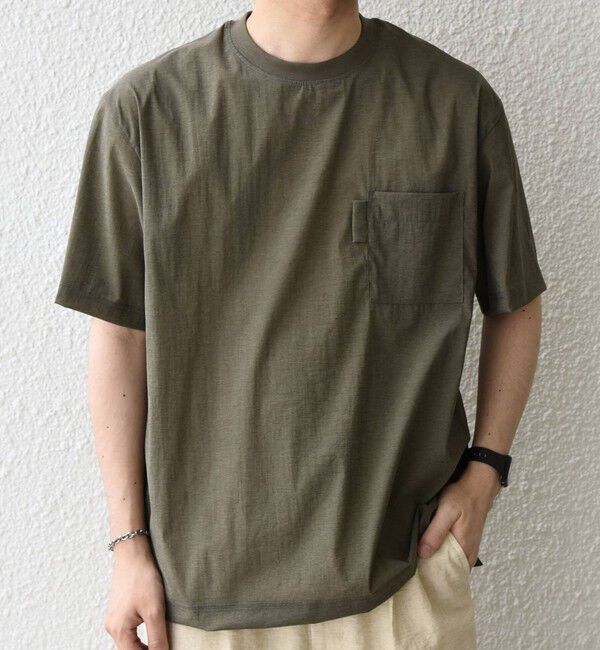 SHIPS any「SHIPS any:〈接触冷感/UVカット〉VEILICE リラックス クルーネック ポケット Tシャツ(セットアップ対応)◇」|シャツ・ブラウス|オリーブ