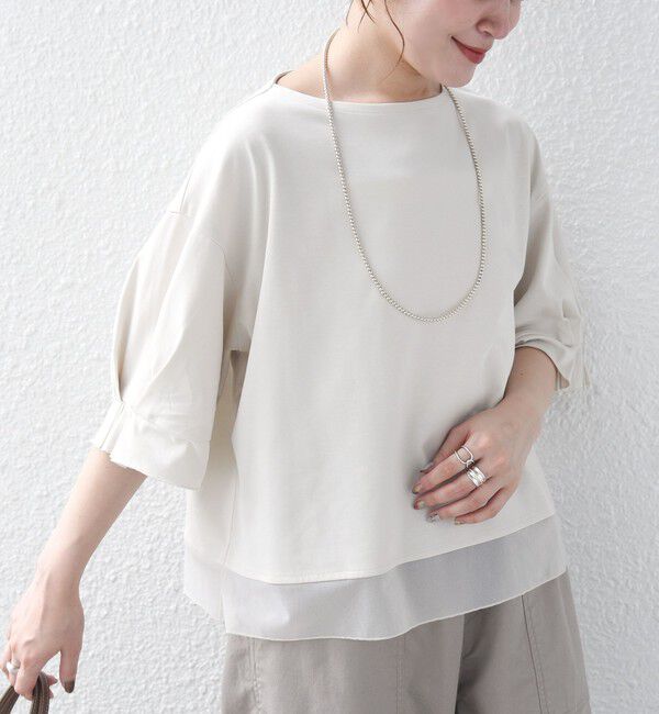 SHIPS for women「〈手洗い可能〉シアー コンビ 袖 タック デザイン プルオーバー」|Tシャツ・カットソー|ナチュラル