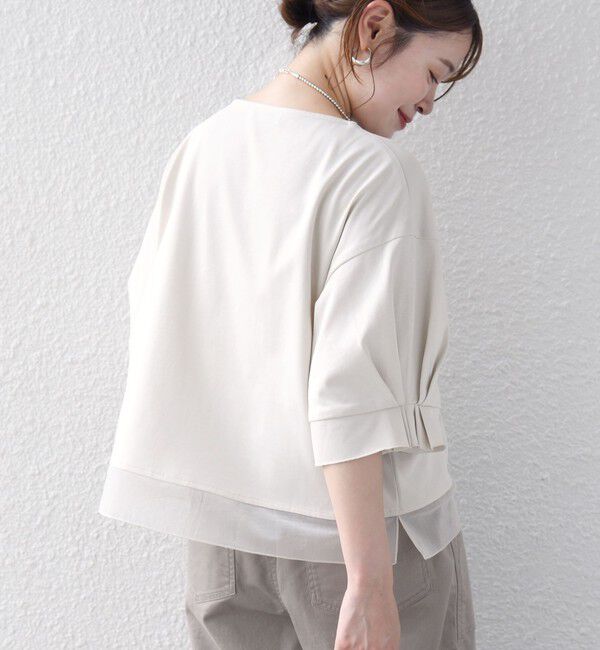 SHIPS for women「〈手洗い可能〉シアー コンビ 袖 タック デザイン プルオーバー」|Tシャツ・カットソー|