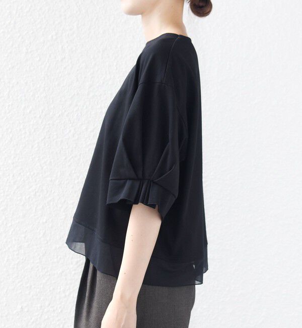 SHIPS for women「〈手洗い可能〉シアー コンビ 袖 タック デザイン プルオーバー」|Tシャツ・カットソー|