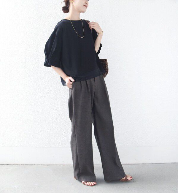 SHIPS for women「〈手洗い可能〉シアー コンビ 袖 タック デザイン プルオーバー」|Tシャツ・カットソー|