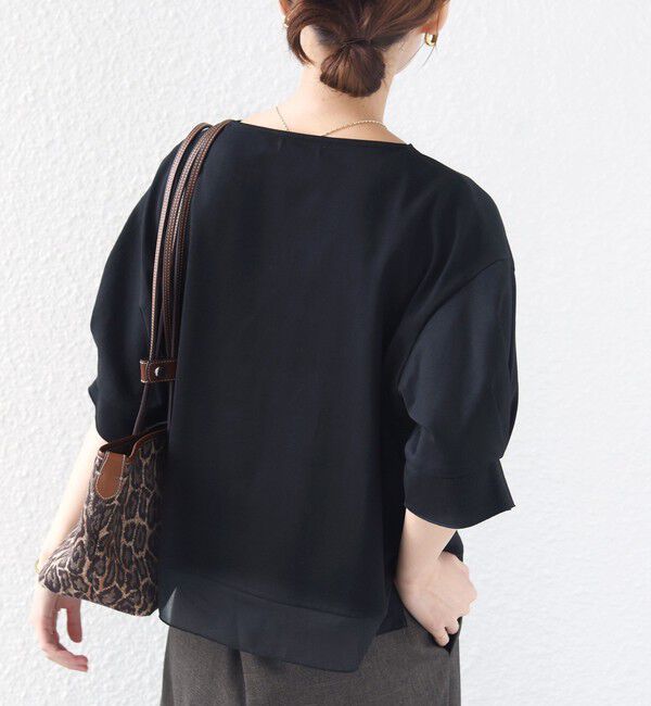 SHIPS for women「〈手洗い可能〉シアー コンビ 袖 タック デザイン プルオーバー」|Tシャツ・カットソー|